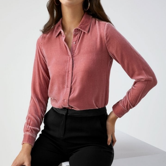 SOLD🥀 The Vintage Twin Velvet Button Down Shirt Rose - Picture 5 of 5